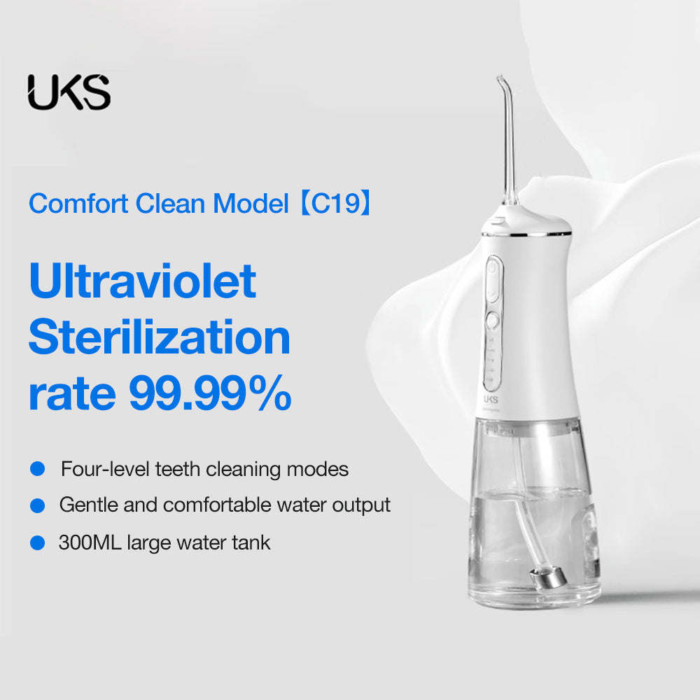 UKS ultraviolet sterilization device with features listed on a white background
