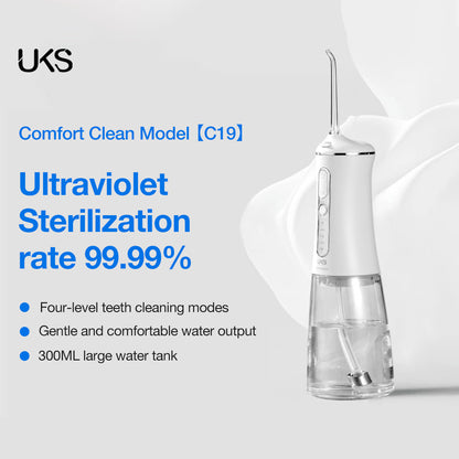 UKS ultraviolet sterilization device with features listed on a white background