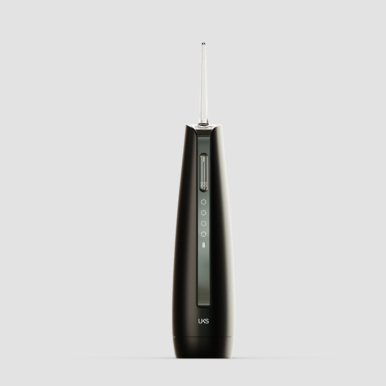 black dental tool with visible brand logo on a light gray background