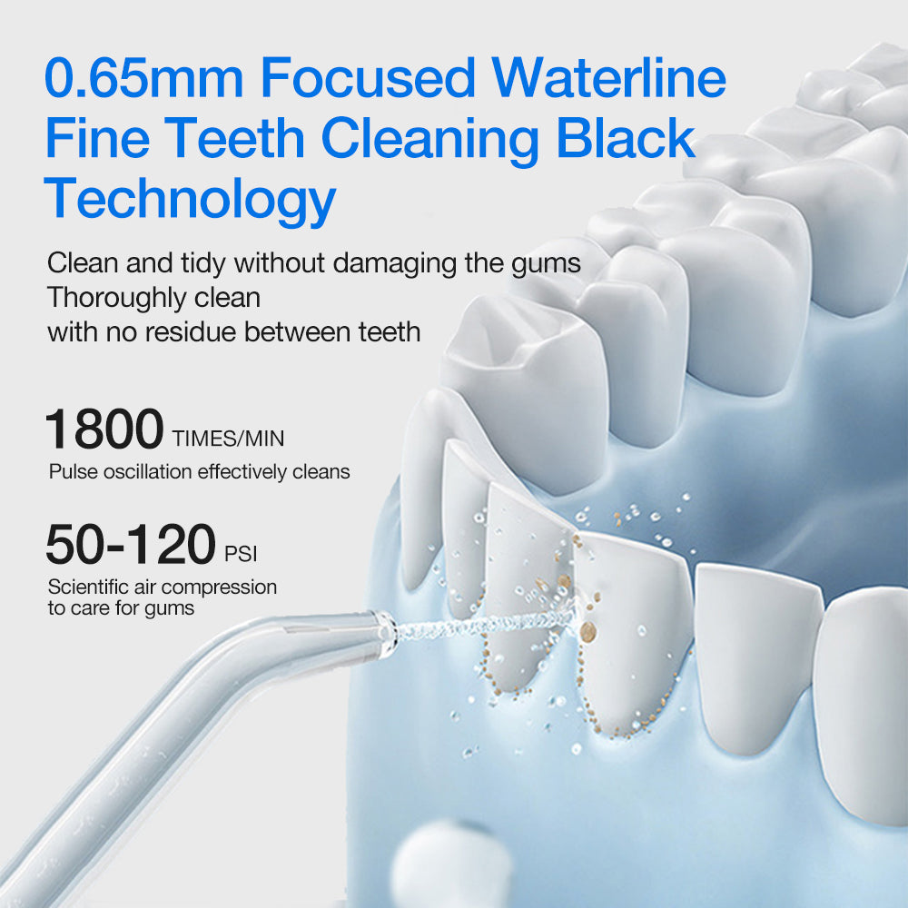 Teeth cleaning technology illustration with text detailing features and benefits.