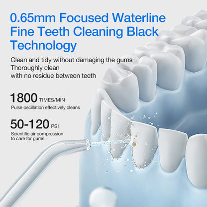 Teeth cleaning technology illustration with text detailing features and benefits.