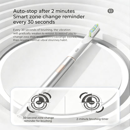 Smart toothbrush with features highlighted on a white background