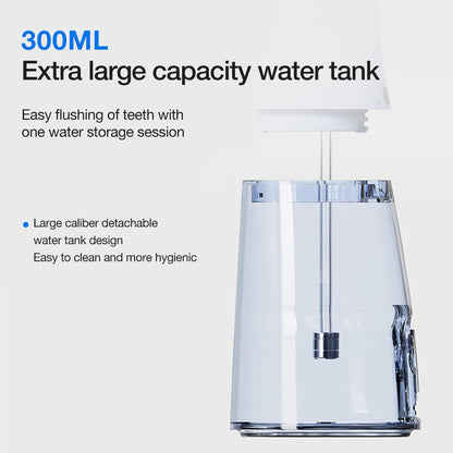 Clear water tank with text highlighting its capacity and features on a white background