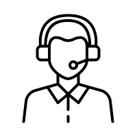 Outline of a person wearing a headset with a microphone